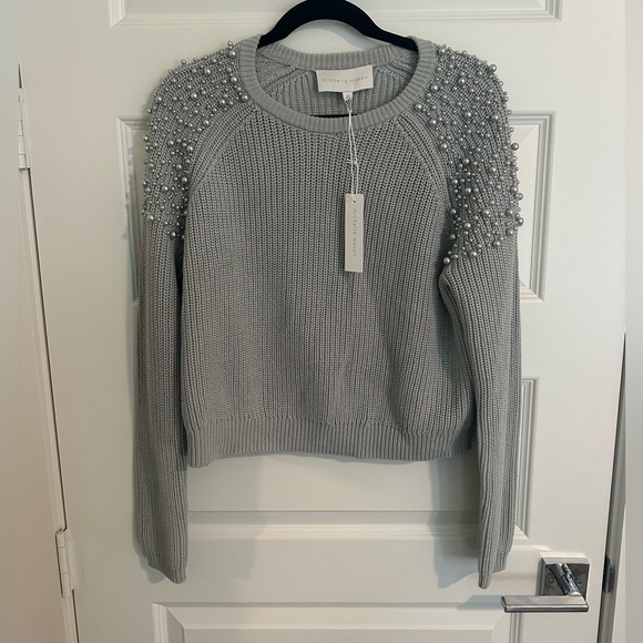 NWT Michelle Mason Faux Pearl-embellished Cotton Sweater - Picture 2 of 4
